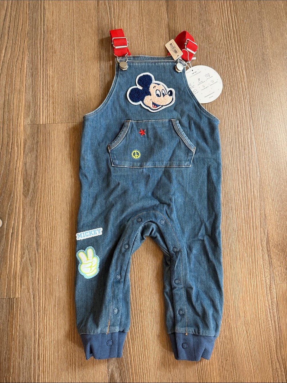 NWT Little Sleepies x Disney Mickey Mouse Applique denim overalls - 6-12m